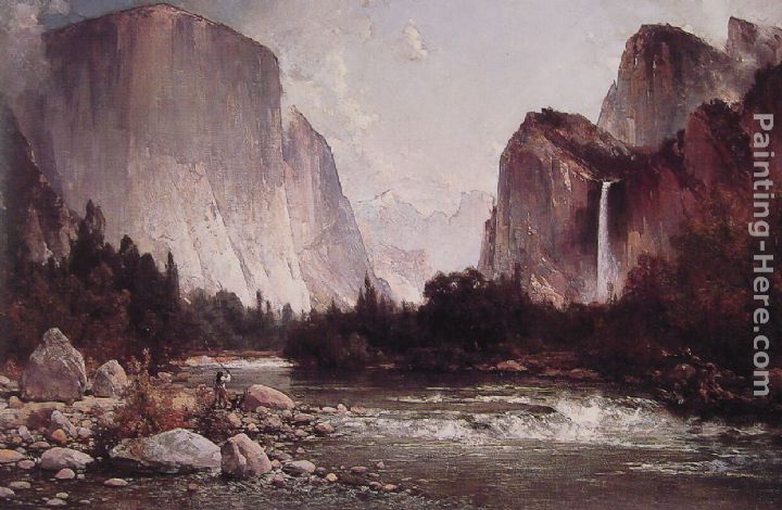 Fishing on the Merced River painting - Thomas Hill Fishing on the Merced River art painting